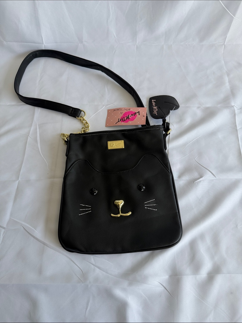 Black Cat Crossbody Bag with Gold Accents